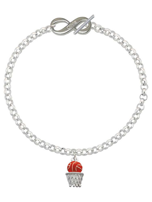 Silver Plated Basketball - Over Hoop - Custom Engraved Infinity Toggle Bracelet: Personalized Jewelry Gift - Names, Initials, Dates, Bible Verses