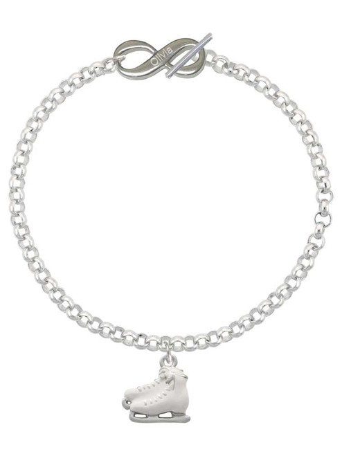 Silver Plated White Ice Skates - Custom Engraved Infinity Toggle Bracelet: Personalized Jewelry Gift - Names, Initials, Dates, Bible Verses
