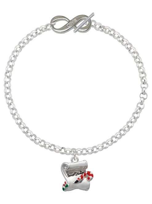 Silver Plated Letter to Santa - Custom Engraved Infinity Toggle Bracelet: Personalized Jewelry Gift - Names, Initials, Dates, Bible Verses