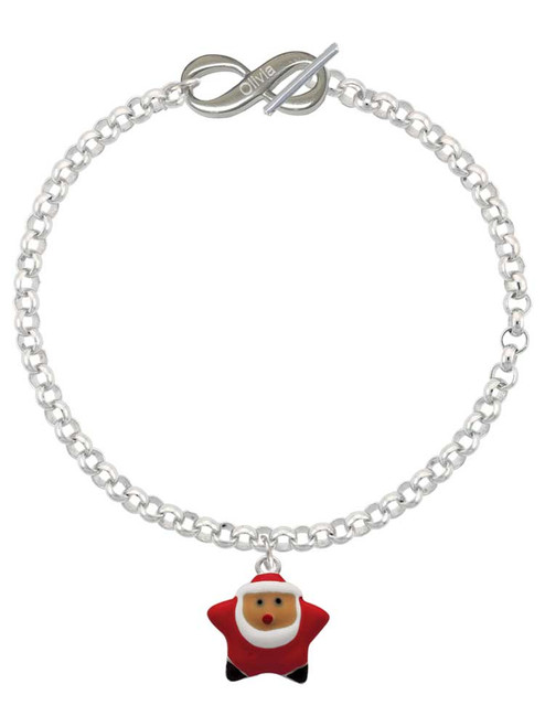 Silver Plated Red Star Santa - Custom Engraved Infinity Toggle Bracelet: Personalized Jewelry Gift - Names, Initials, Dates, Bible Verses