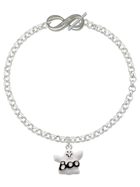 Silver Plated BOO Ghost - Custom Engraved Infinity Toggle Bracelet: Personalized Jewelry Gift - Names, Initials, Dates, Bible Verses