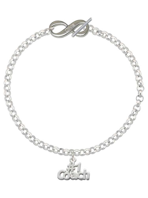 Silver Plated #1 Coach - Custom Engraved Infinity Toggle Bracelet: Personalized Jewelry Gift - Names, Initials, Dates, Bible Verses