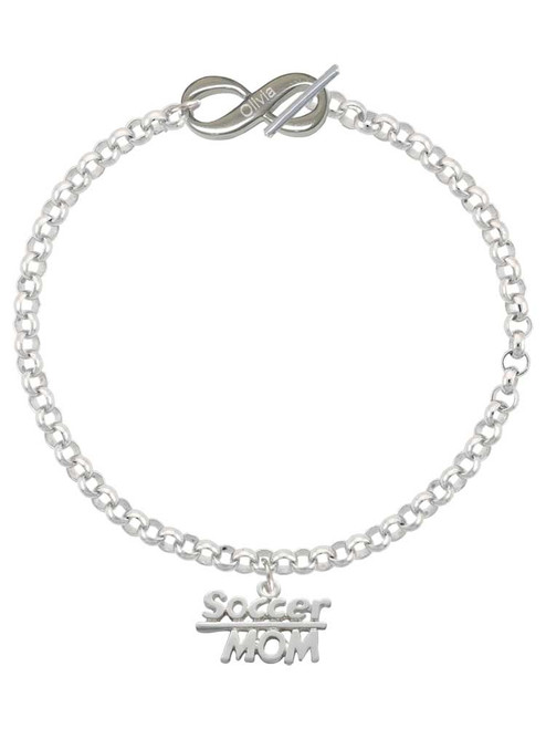 Silver Plated Soccer Mom - Custom Engraved Infinity Toggle Bracelet: Personalized Jewelry Gift - Names, Initials, Dates, Bible Verses