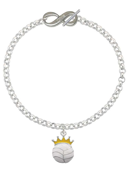 Silver Plated Volleyball - Crown - Custom Engraved Infinity Toggle Bracelet: Personalized Jewelry Gift - Names, Initials, Dates, Bible Verses