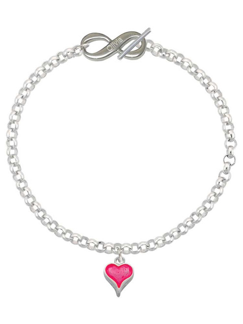 Silver Plated Small Long Hot Pink Heart - Custom Engraved Infinity Toggle Bracelet: Personalized Jewelry Gift - Names, Initials, Dates, Bible Verses