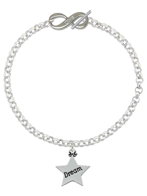 Silver Plated Dream Star - Custom Engraved Infinity Toggle Bracelet: Personalized Jewelry Gift - Names, Initials, Dates, Bible Verses