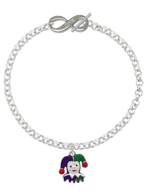 Silver Plated Mardi Gras Jester - Custom Engraved Infinity Toggle Bracelet: Personalized Jewelry Gift - Names, Initials, Dates, Bible Verses