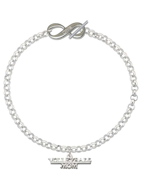 Silver Plated Volleyball Mom - Custom Engraved Infinity Toggle Bracelet: Personalized Jewelry Gift - Names, Initials, Dates, Bible Verses