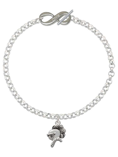 Silver Plated Knight - Mascot - Custom Engraved Infinity Toggle Bracelet: Personalized Jewelry Gift - Names, Initials, Dates, Bible Verses