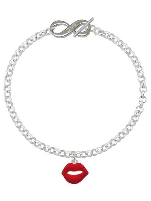 Silver Plated Red Lips - Custom Engraved Infinity Toggle Bracelet: Personalized Jewelry Gift - Names, Initials, Dates, Bible Verses