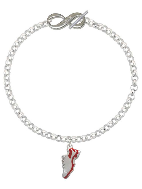 Silver Plated Red Running Shoe - Custom Engraved Infinity Toggle Bracelet: Personalized Jewelry Gift - Names, Initials, Dates, Bible Verses