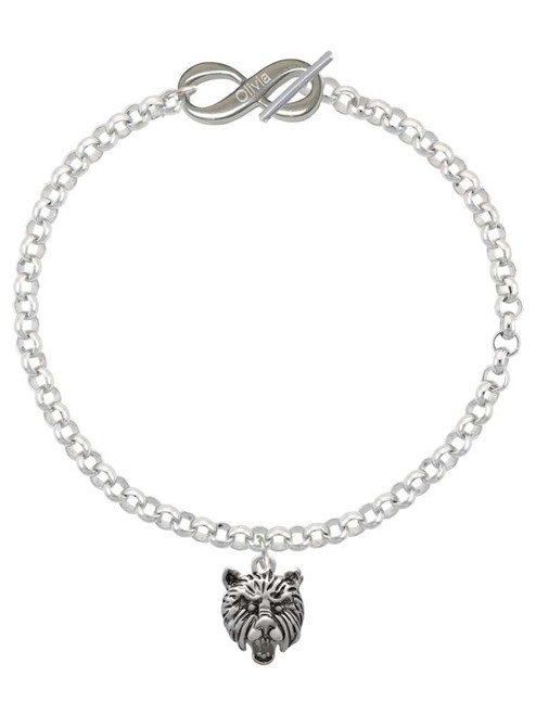 Silver Plated Small Bear - Mascot - Custom Engraved Infinity Toggle Bracelet: Personalized Jewelry Gift - Names, Initials, Dates, Bible Verses