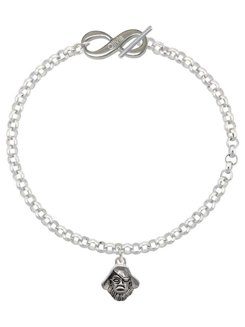 Silver Plated Small Pirate - Mascot - Custom Engraved Infinity Toggle Bracelet: Personalized Jewelry Gift - Names, Initials, Dates, Bible Verses