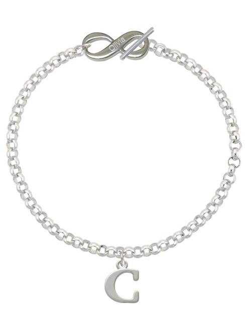 Silver Plated Large Initial - C - Custom Engraved Infinity Toggle Bracelet: Personalized Jewelry Gift - Names, Initials, Dates, Bible Verses