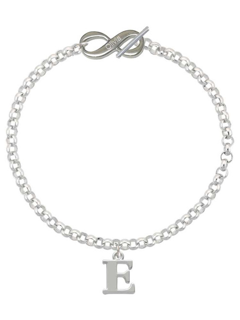 Silver Plated Large Initial - E - Custom Engraved Infinity Toggle Bracelet: Personalized Jewelry Gift - Names, Initials, Dates, Bible Verses