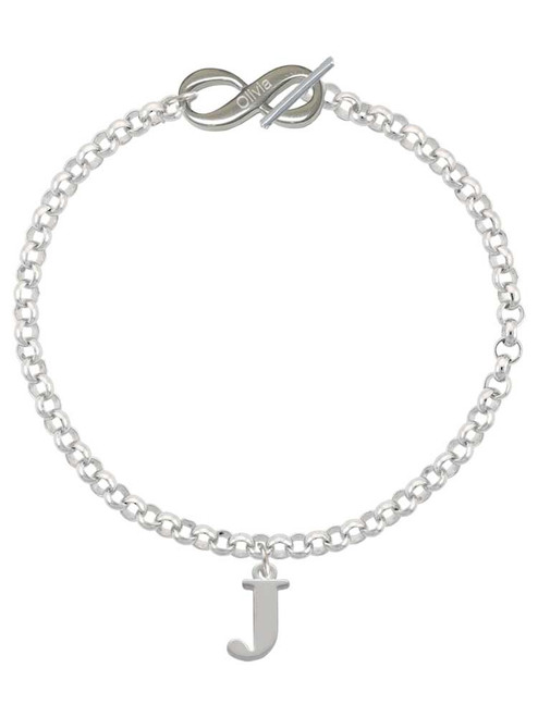 Silver Plated Large Initial - J - Custom Engraved Infinity Toggle Bracelet: Personalized Jewelry Gift - Names, Initials, Dates, Bible Verses