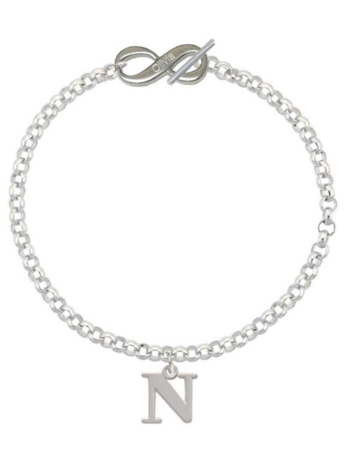 Silver Plated Large Initial - N - Custom Engraved Infinity Toggle Bracelet: Personalized Jewelry Gift - Names, Initials, Dates, Bible Verses