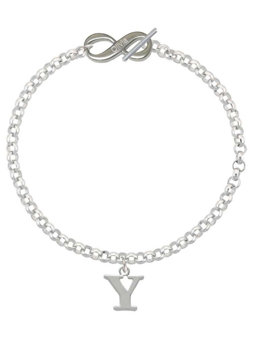 Silver Plated Large Initial - Y - Custom Engraved Infinity Toggle Bracelet: Personalized Jewelry Gift - Names, Initials, Dates, Bible Verses