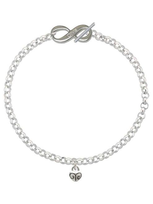 Silver Plated Mini Scroll Heart - Custom Engraved Infinity Toggle Bracelet: Personalized Jewelry Gift - Names, Initials, Dates, Bible Verses