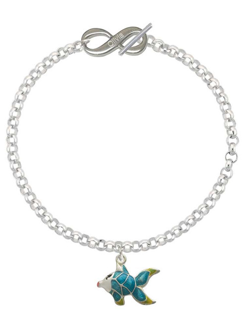 Silver Plated Blue Tropical Fish with Yellow Fins - Custom Engraved Infinity Toggle Bracelet: Personalized Jewelry Gift - Names, Initials, Dates, Bible Verses