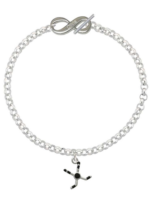 Silver Plated Hockey Sticks with Puck - Custom Engraved Infinity Toggle Bracelet: Personalized Jewelry Gift - Names, Initials, Dates, Bible Verses