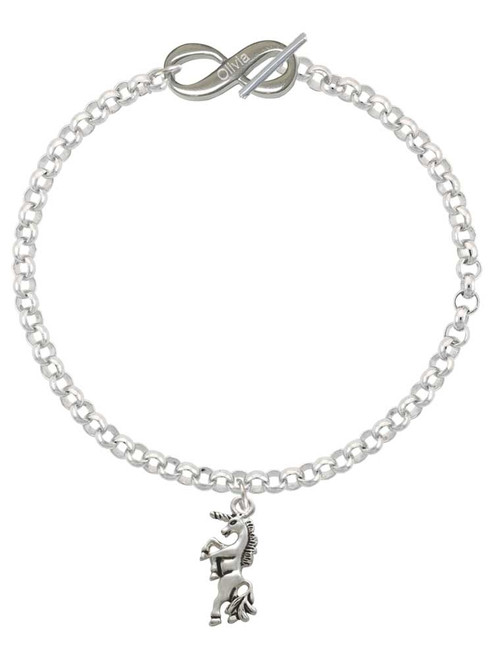 Silver Plated Unicorn - Custom Engraved Infinity Toggle Bracelet: Personalized Jewelry Gift - Names, Initials, Dates, Bible Verses
