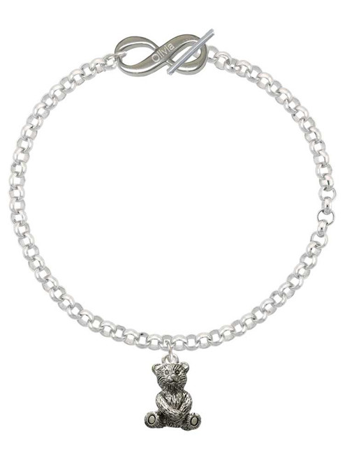 Silver Plated Teddy Bear - Custom Engraved Infinity Toggle Bracelet: Personalized Jewelry Gift - Names, Initials, Dates, Bible Verses