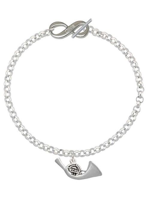 Silver Plated French Horn - Custom Engraved Infinity Toggle Bracelet: Personalized Jewelry Gift - Names, Initials, Dates, Bible Verses