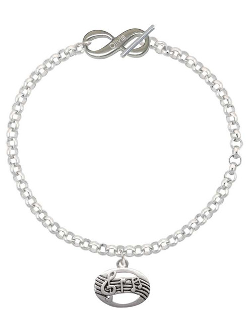 Silver Plated Oval with Music Notes - Custom Engraved Infinity Toggle Bracelet: Personalized Jewelry Gift - Names, Initials, Dates, Bible Verses