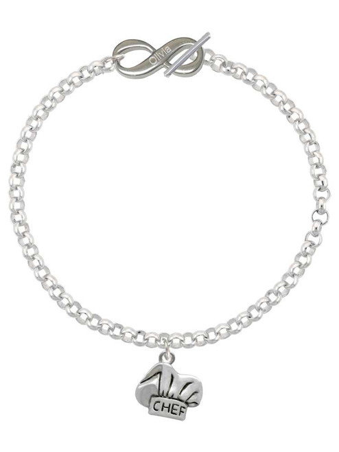 Silver Plated Chef Hat - Custom Engraved Infinity Toggle Bracelet: Personalized Jewelry Gift - Names, Initials, Dates, Bible Verses