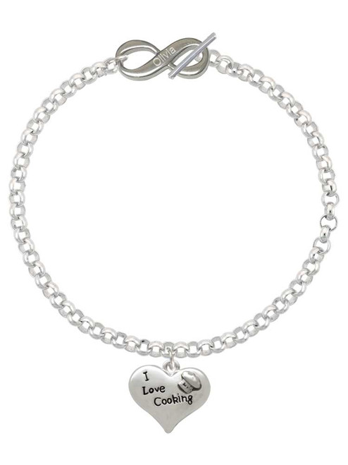 Silver Plated I love Cooking Heart with Chef Hat - Custom Engraved Infinity Toggle Bracelet: Personalized Jewelry Gift - Names, Initials, Dates, Bible Verses