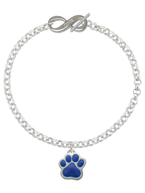 Silver Plated Large Royal Blue Paw - Custom Engraved Infinity Toggle Bracelet: Personalized Jewelry Gift - Names, Initials, Dates, Bible Verses