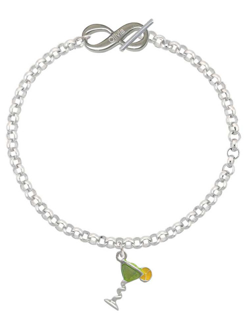 Silver Plated Tropical Drink - Lime Green - Custom Engraved Infinity Toggle Bracelet: Personalized Jewelry Gift - Names, Initials, Dates, Bible Verses