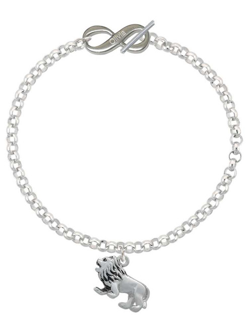 Silver Plated 3-D Lion - Custom Engraved Infinity Toggle Bracelet: Personalized Jewelry Gift - Names, Initials, Dates, Bible Verses