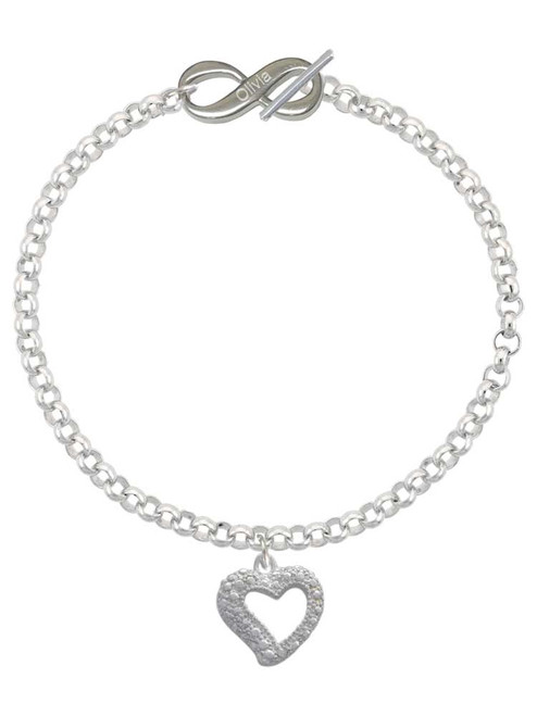 Silver Plated Textured Open Heart - Custom Engraved Infinity Toggle Bracelet: Personalized Jewelry Gift - Names, Initials, Dates, Bible Verses