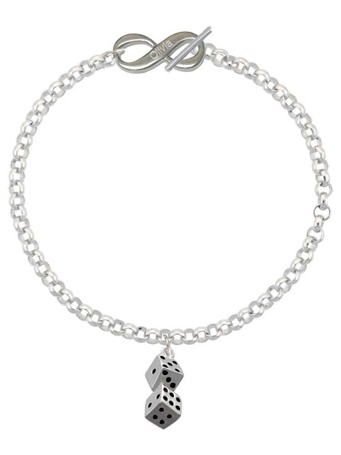 Silver Plated Pair of Dice - Custom Engraved Infinity Toggle Bracelet: Personalized Jewelry Gift - Names, Initials, Dates, Bible Verses