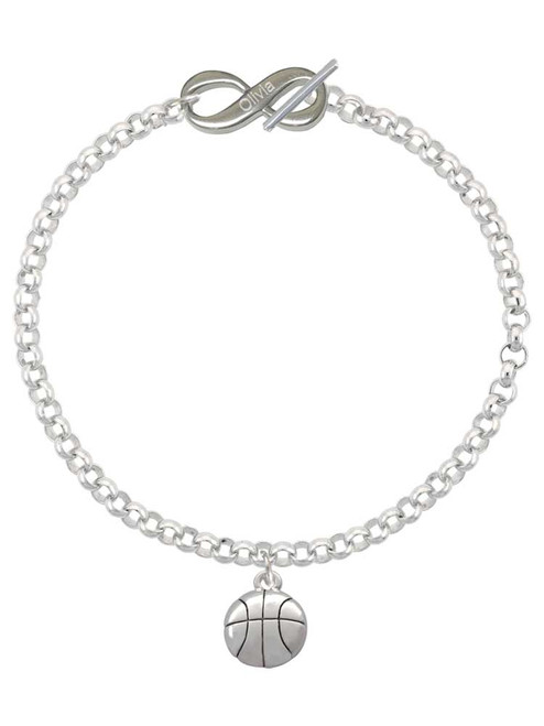 Silver Plated Large Basketball - Custom Engraved Infinity Toggle Bracelet: Personalized Jewelry Gift - Names, Initials, Dates, Bible Verses