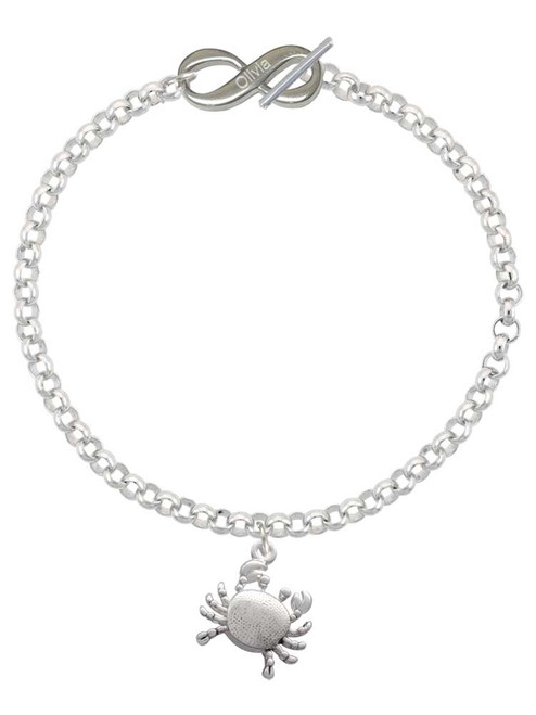 Silver Plated Antiqued Crab - Custom Engraved Infinity Toggle Bracelet: Personalized Jewelry Gift - Names, Initials, Dates, Bible Verses