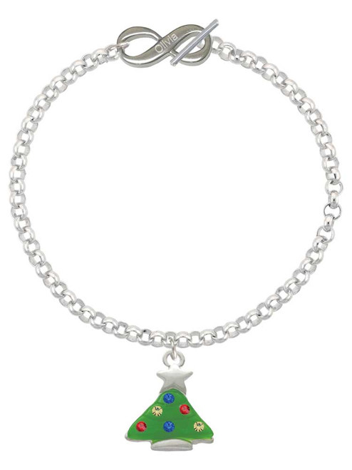 Silver Plated Green Resin Christmas Tree with Crystals - Custom Engraved Infinity Toggle Bracelet: Personalized Jewelry Gift - Names, Initials, Dates, Bible Verses