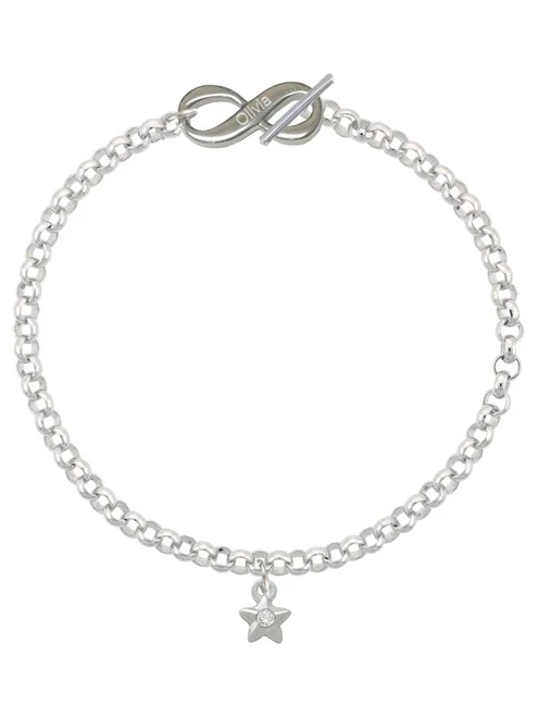Silver Plated Mini Star with Clear Crystal - Custom Engraved Infinity Toggle Bracelet: Personalized Jewelry Gift - Names, Initials, Dates, Bible Verses