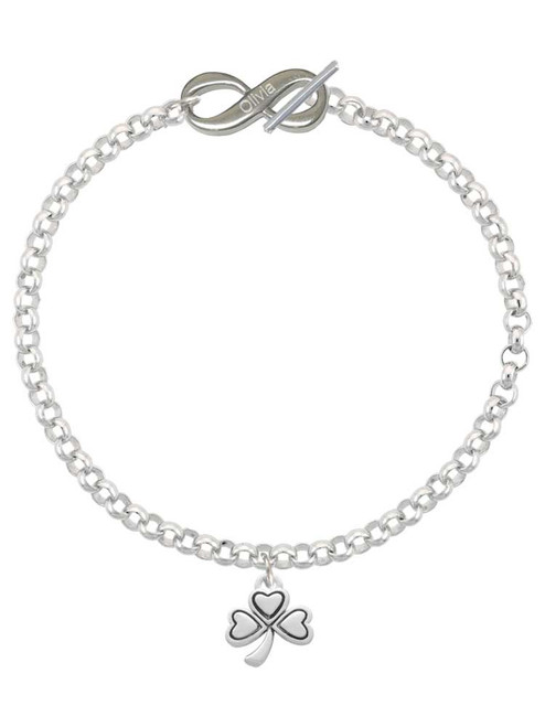 Silver Plated Antiqued Shamrock - Custom Engraved Infinity Toggle Bracelet: Personalized Jewelry Gift - Names, Initials, Dates, Bible Verses