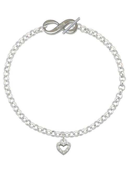 Silver Plated Mini Clear Crystal Heart - Custom Engraved Infinity Toggle Bracelet: Personalized Jewelry Gift - Names, Initials, Dates, Bible Verses