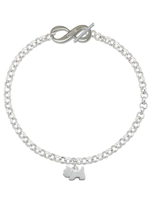Silver Plated Mini Scottie Dog - Custom Engraved Infinity Toggle Bracelet: Personalized Jewelry Gift - Names, Initials, Dates, Bible Verses