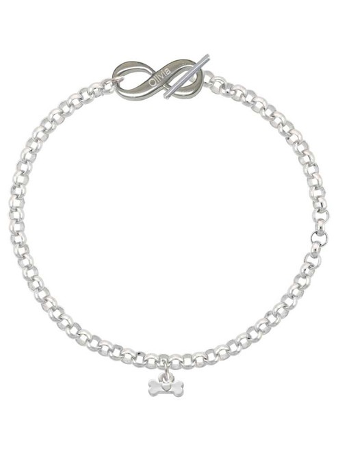Silver Plated Mini Dog Bone with Heart - Custom Engraved Infinity Toggle Bracelet: Personalized Jewelry Gift - Names, Initials, Dates, Bible Verses
