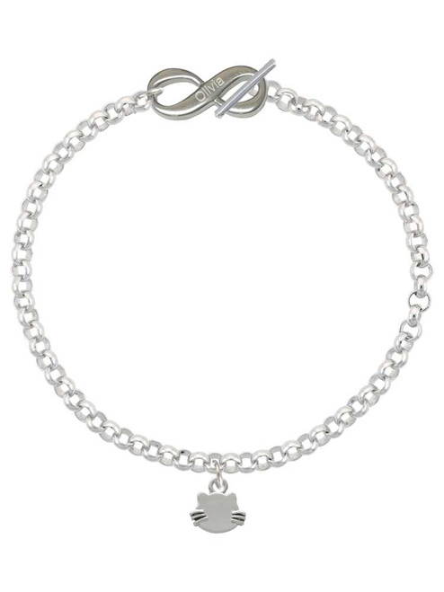 Silver Plated Mini Cat Face with Whiskers - Custom Engraved Infinity Toggle Bracelet: Personalized Jewelry Gift - Names, Initials, Dates, Bible Verses