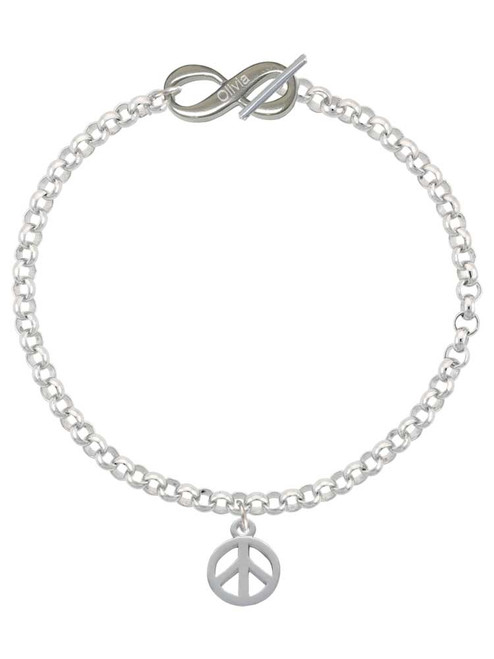 Silver Plated Peace Sign - Custom Engraved Infinity Toggle Bracelet: Personalized Jewelry Gift - Names, Initials, Dates, Bible Verses