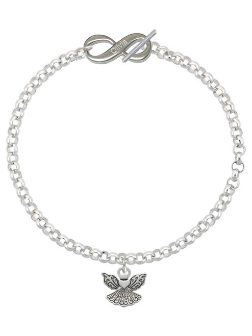 Silver Plated Small Angel with Heart - Custom Engraved Infinity Toggle Bracelet: Personalized Jewelry Gift - Names, Initials, Dates, Bible Verses