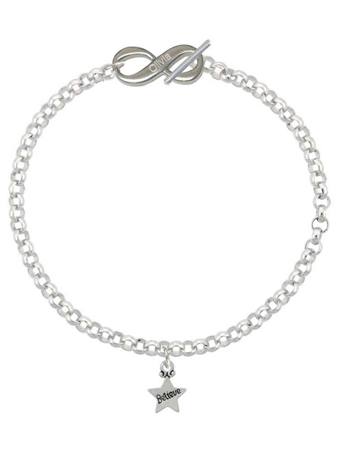 Silver Plated Mini ''Believe'' Star - Custom Engraved Infinity Toggle Bracelet: Personalized Jewelry Gift - Names, Initials, Dates, Bible Verses