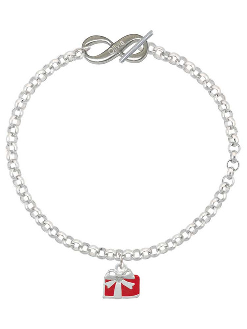 Silver Plated Small Red Enamel Present - Custom Engraved Infinity Toggle Bracelet: Personalized Jewelry Gift - Names, Initials, Dates, Bible Verses