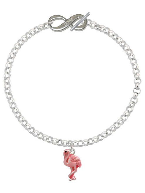 Silver Plated Hot Pink Flamingo - Custom Engraved Infinity Toggle Bracelet: Personalized Jewelry Gift - Names, Initials, Dates, Bible Verses